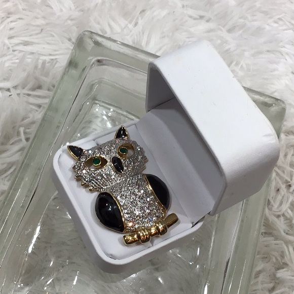 Vintage 80’s large rhinestone owl pin brooch - Picture 5 of 7